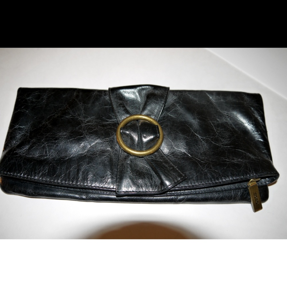 HOBO International Foldover Black Leather Clutch